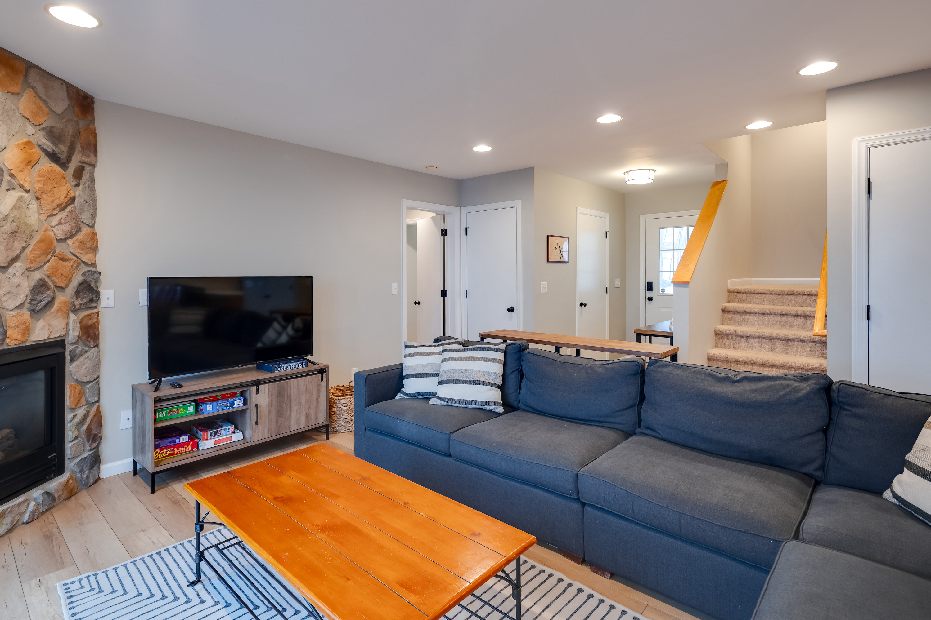 Stone fireplace detail